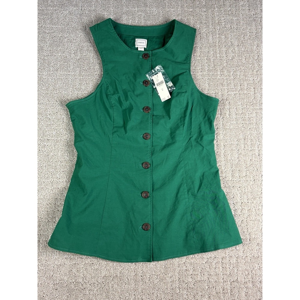 NWT Maeve Green Solid Sleeveless Button-Front Scoop Neck Woven Blouse Size M